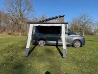 Calicave II Markisenfront (Einzelteil) Front mit Panoramafenster / Verdunkelung und Rolltüre-104 - silver gray Akzentfarbe forest green